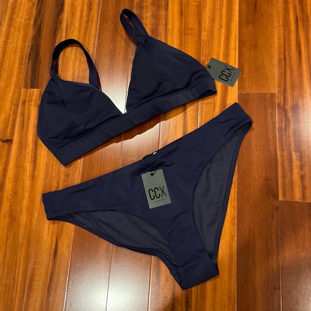 CCX Blue Bikini Set Navy Swim‎ Pant Triangle Top Two Piece New Plus Size 20 / L